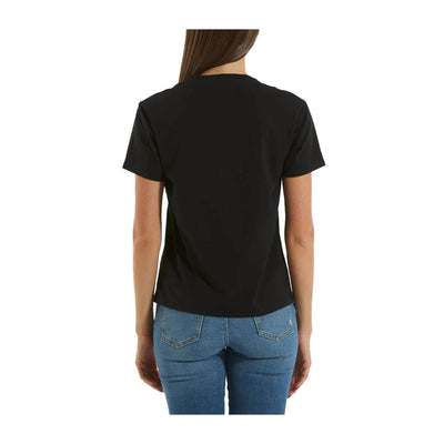 T-shirt Donna Nera con maniche corte e logo strass