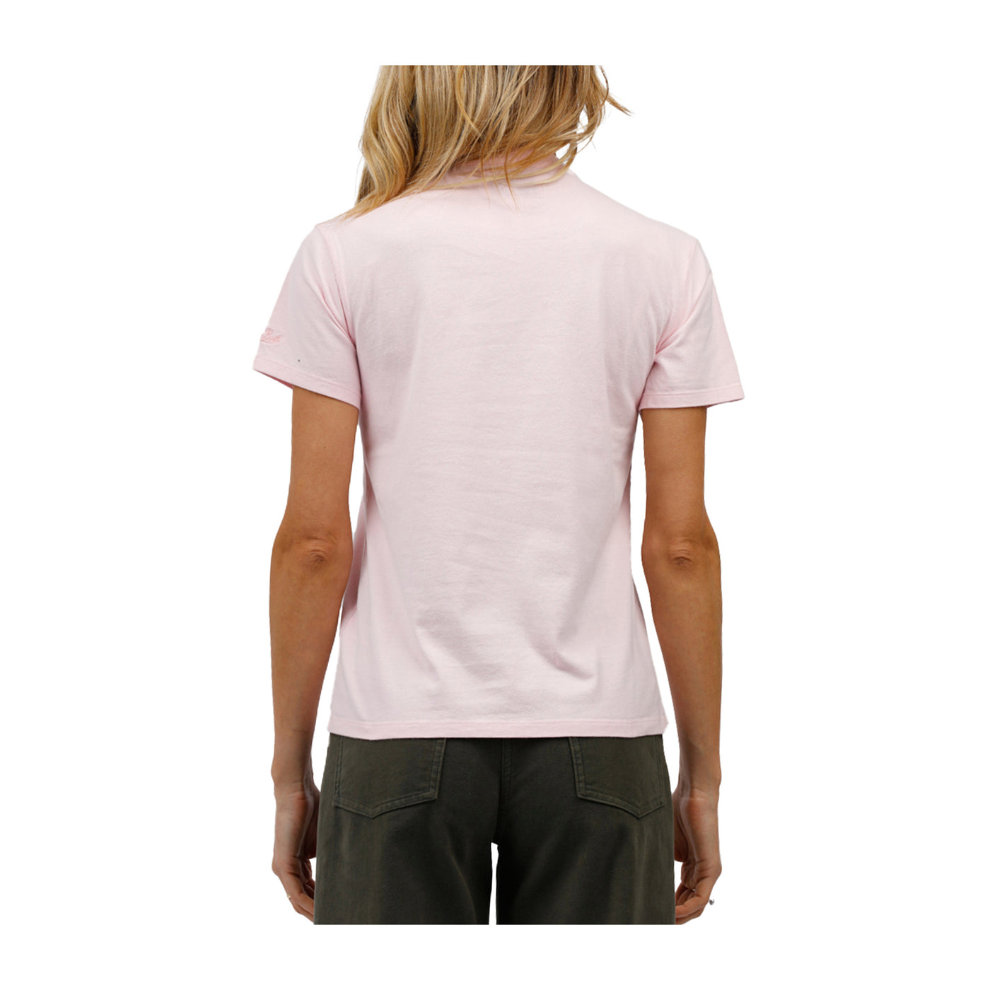 T-shirt Donna Rosa, a girocollo, con ricamo a contrasto