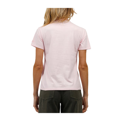 T-shirt Donna Rosa, a girocollo, con ricamo a contrasto