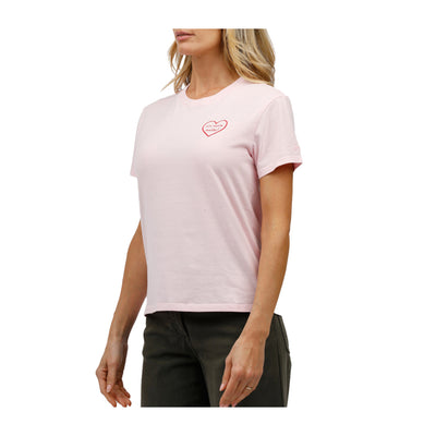 T-shirt Donna Rosa, a girocollo, con ricamo a contrasto