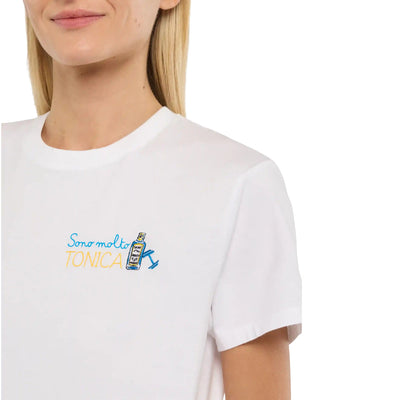 T-shirt Emilie Bianca da donna con scritta ricamata dettaglio logo