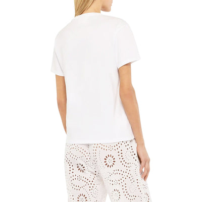 T-shirt Donna Emilie Bianca con ricamo e strass modella retro