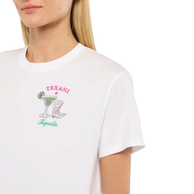 T-shirt Donna Emilie Bianca con ricamo e strass dettaglio ravvicinato