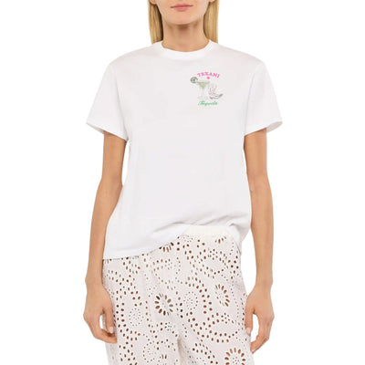 T-shirt Donna Emilie Bianca con ricamo e strass modella frontale