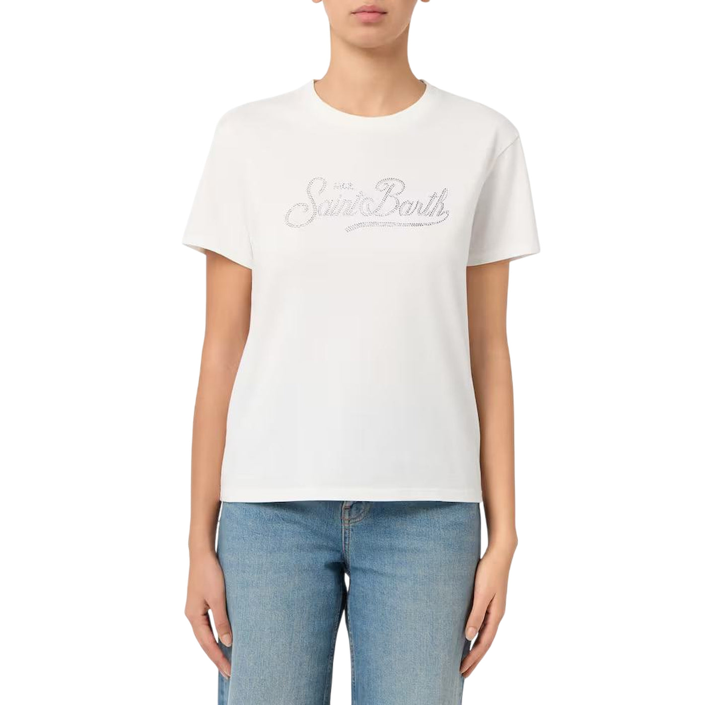 T-shirt Donna Emilie, con logo strass frontale e maniche corte