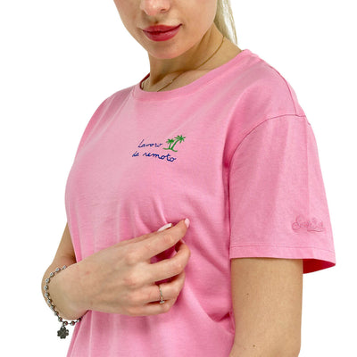 T-shirt Emilie Rosa da donna con ricamo dettaglio ravvicinato