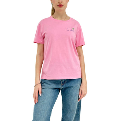 T-shirt Emilie Rosa da donna con ricamo modella frontale