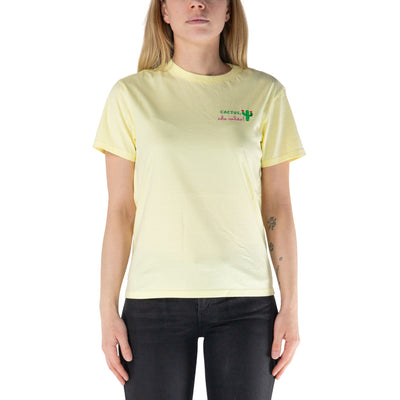 T-shirt Emilie Gialla da donna con cactus e ricamo modella frontale