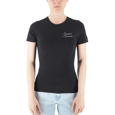 T-shirt Esme da Donna con strass Nero modella frontale