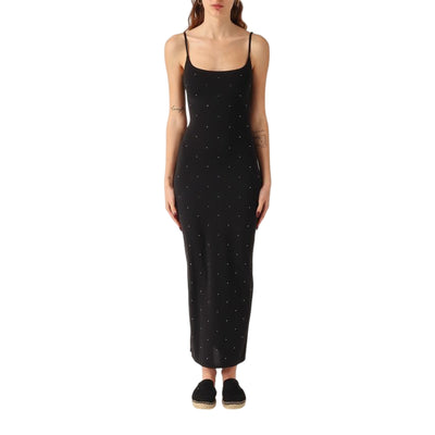 Abito Lungo Nero EVY da Donna con strass modella frontale