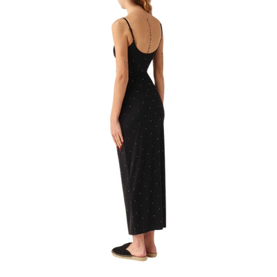 Abito Lungo Nero EVY da Donna con strass modella retro
