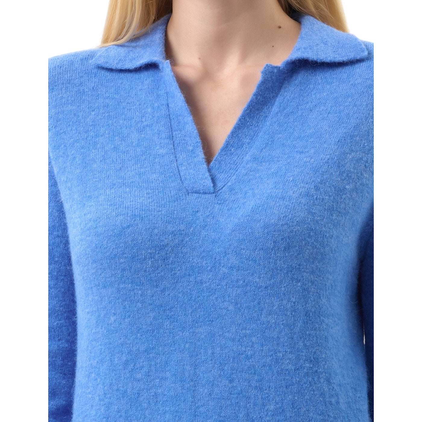 Polo Donna Eze, in misto lana con scollo a V e colletto a camicia