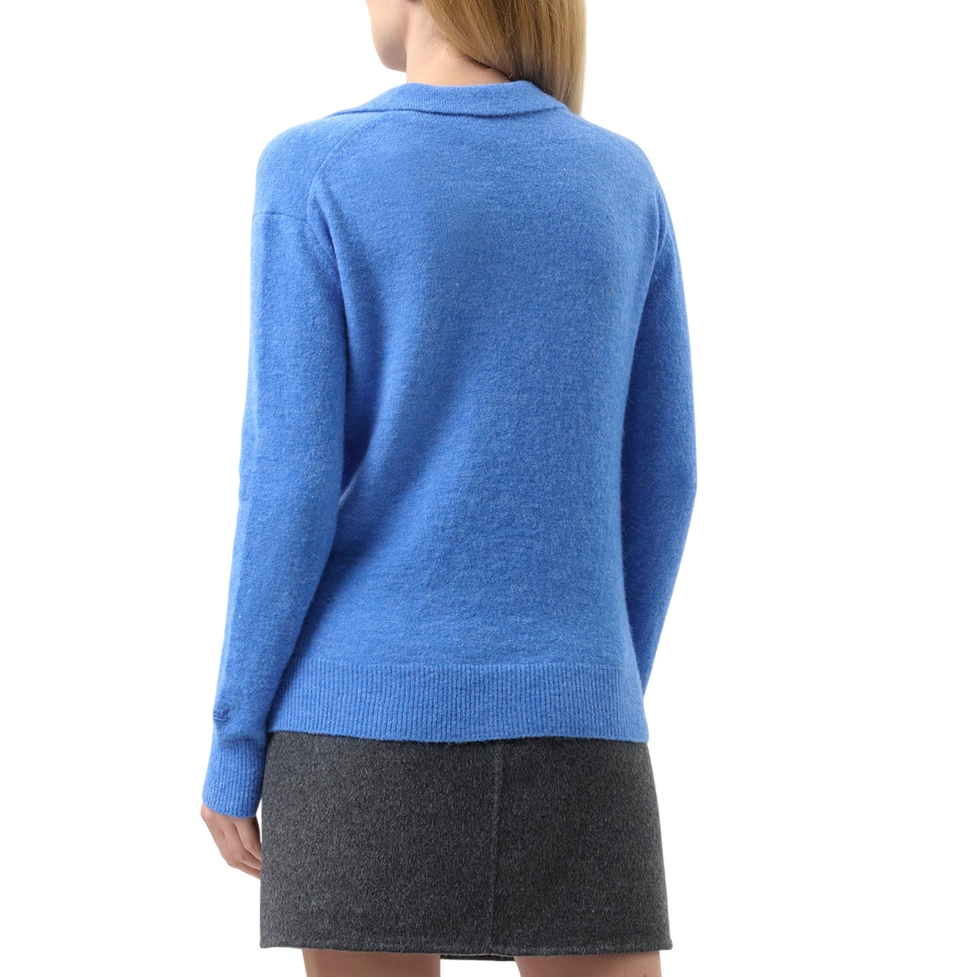 Polo Donna Eze, in misto lana con scollo a V e colletto a camicia