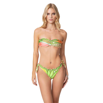 Costume Donna fascia e slip bordi arricciati modella frontale