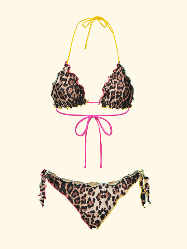 Bikini Donna F**K Triangolo con Slip Regolabile Fantasia Leopardato