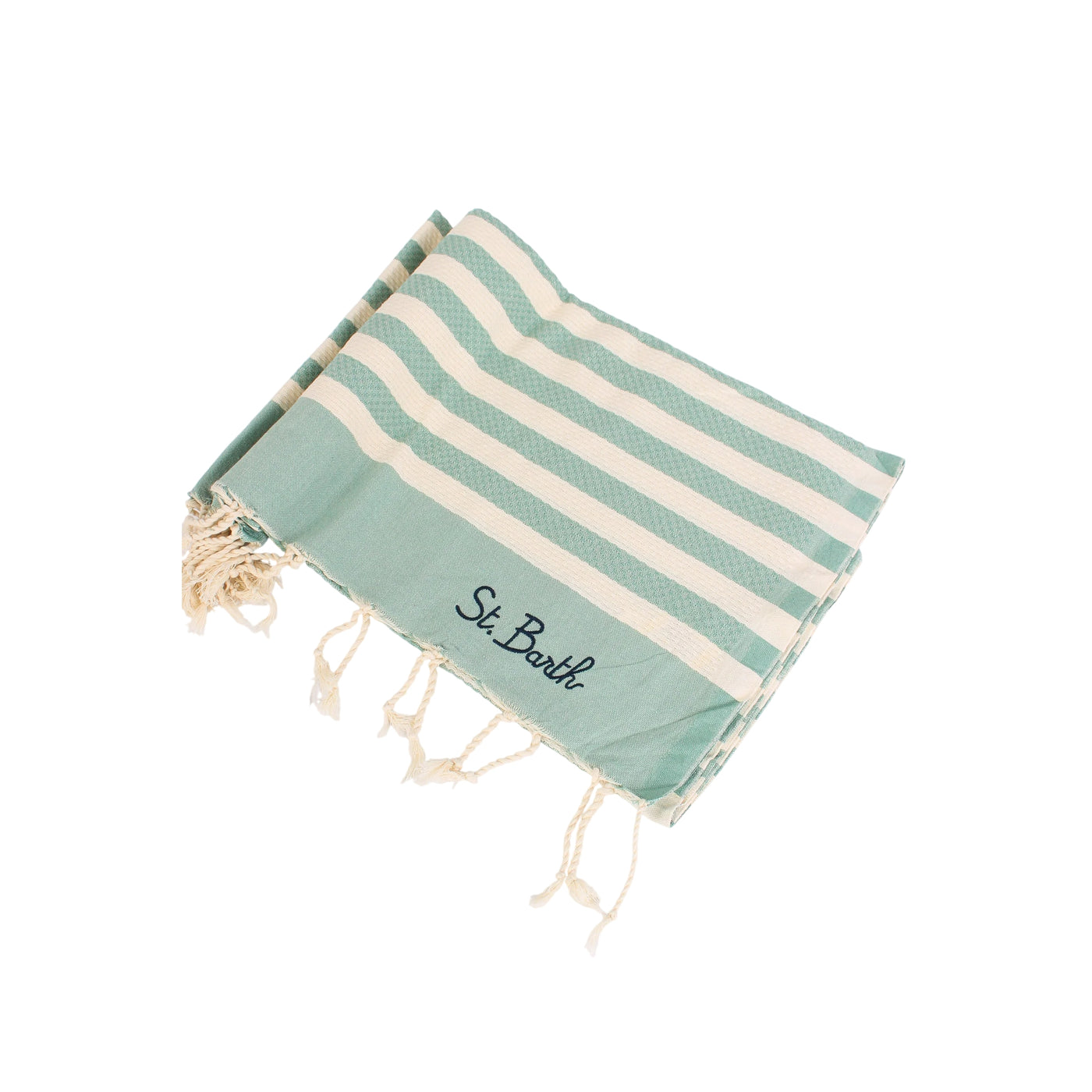 Telo mare in cotone a righe verde/beige