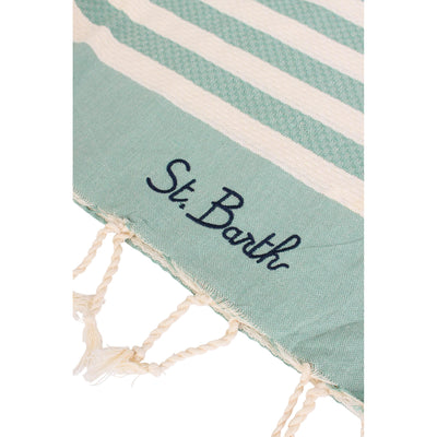 Telo mare in cotone a righe verde/beige dettaglio logo