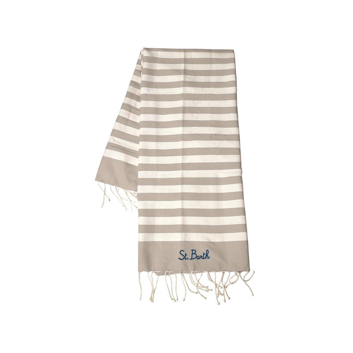 Telo mare in cotone a righe beige/bianco