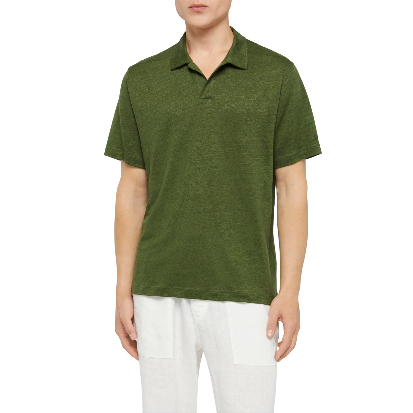 Polo Uomo Fraser senza bottoni Verde militare modello frontale
