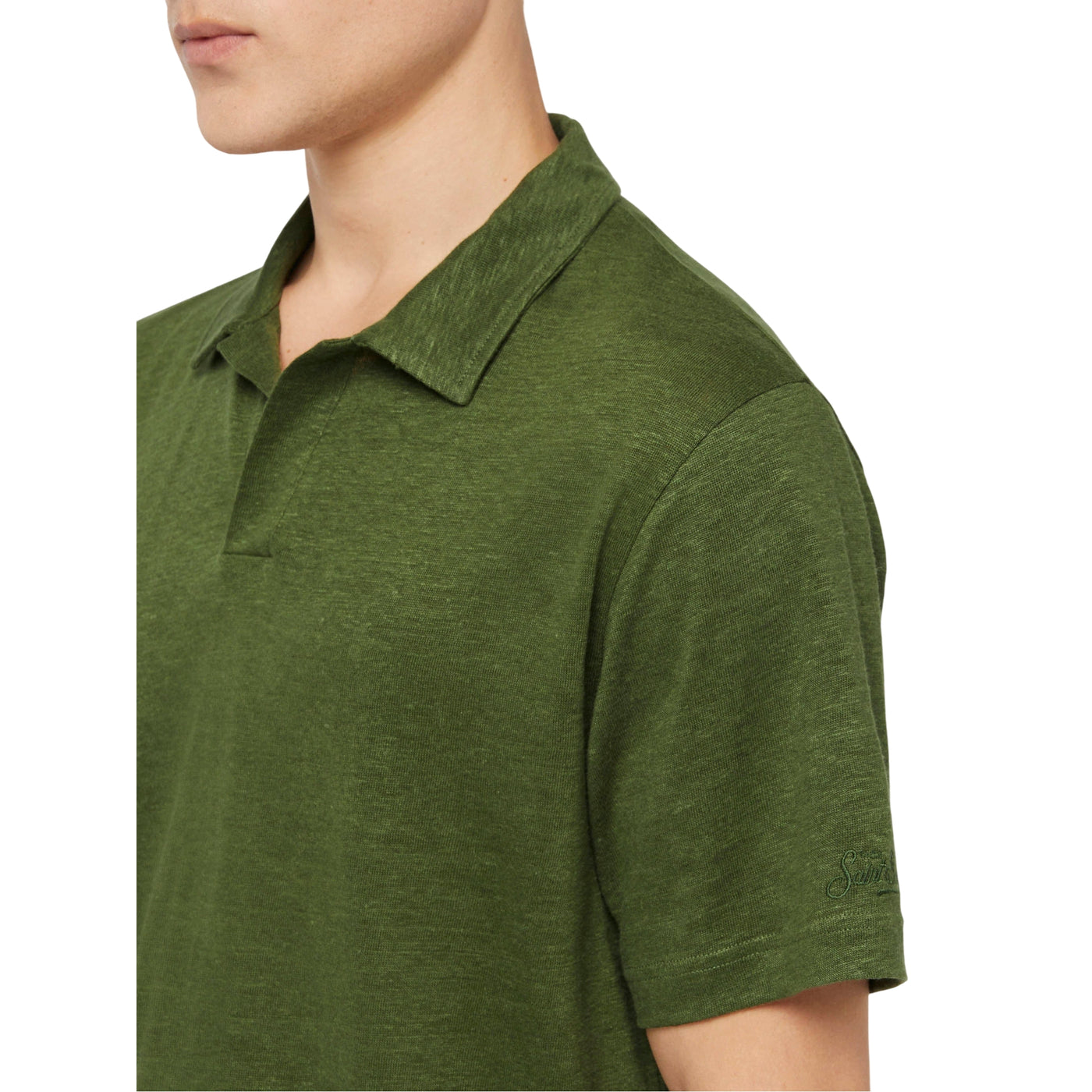 Polo Uomo Fraser senza bottoni Verde militare dettaglio manica