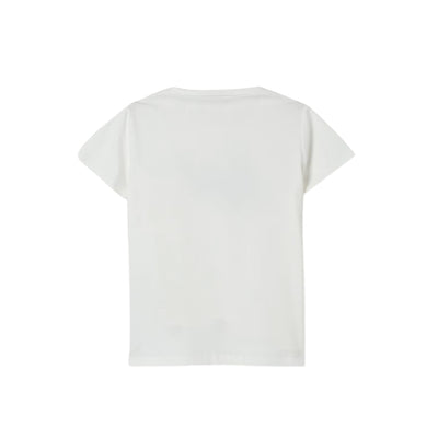 T-shirt Bambina Bianca con logo nero e strass retro