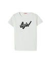 T-shirt Bambina Bianca con logo nero e strass