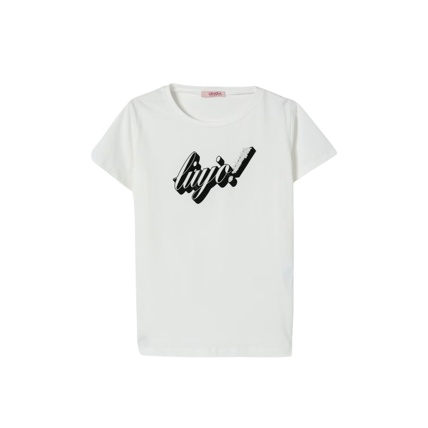 T-shirt Bambina Bianca con logo nero e strass