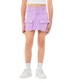 Gonna Bambina con tasche applicate viola modella frontale