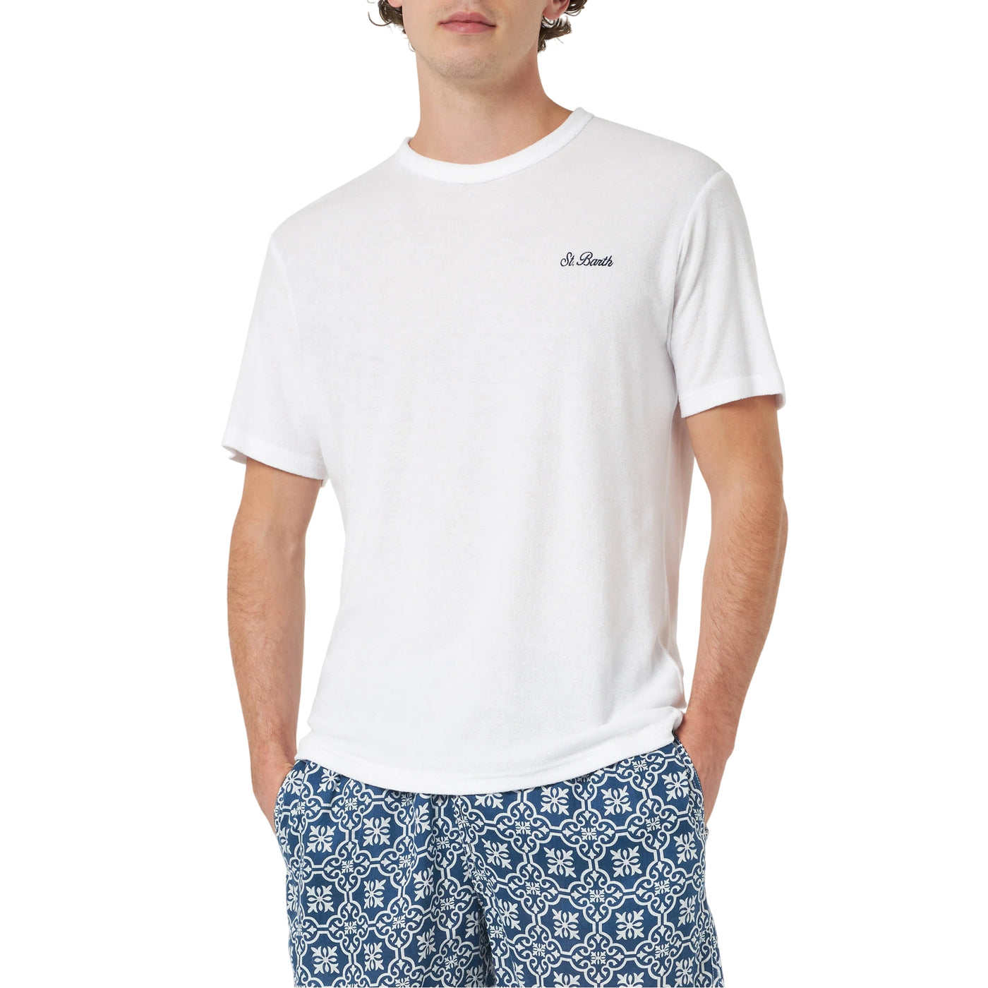 T-shirt Uomo in spugna bianco con logo modello frontale