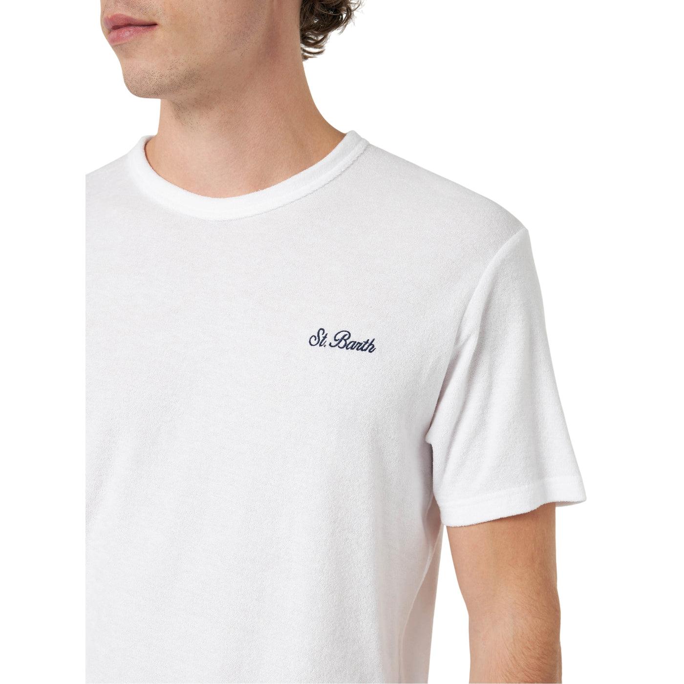 T-shirt Uomo in spugna bianco con logo modello frontale ravvicinato