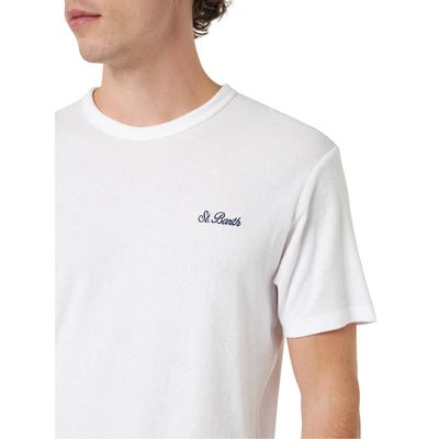 T-shirt Uomo in spugna bianco con logo modello frontale ravvicinato