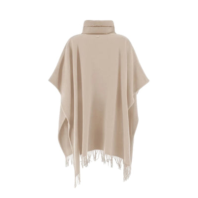 Poncho Donna con frange Beige retro