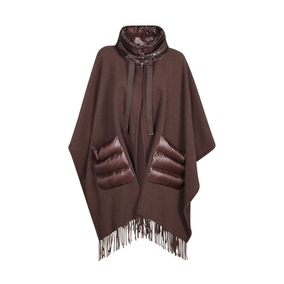 Poncho Donna in lana e nylon, con frange sul fondo