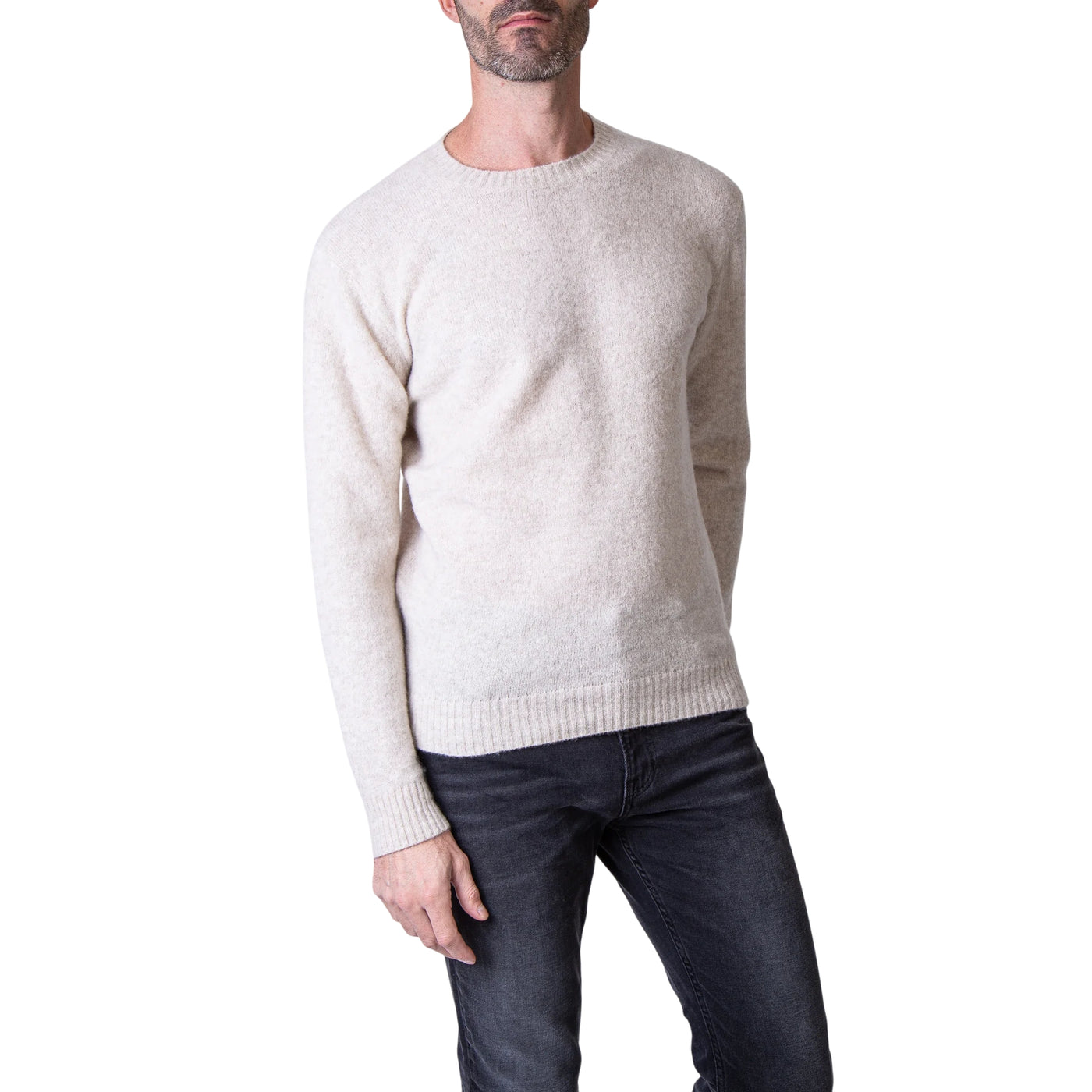 Maglione Uomo con scollo a coste ampie Bianco