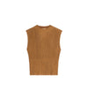 Top Donna smanicato in lana e lurex marrone