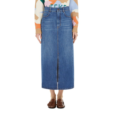 Gonna lunga Donna in denim di cotone modella frontale