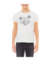 T-shirt Bambina Bianca con strass frontali, a girocollo