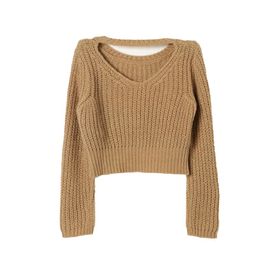 Maglia Bambina Beige con scollatura frontale girocollo, lavorata a costine