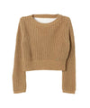 Maglia Bambina Beige con scollatura frontale girocollo, lavorata a costine