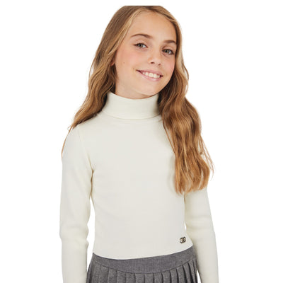 Completo Bambina con maglione e gonna plissé modella frontale ravvicinata
