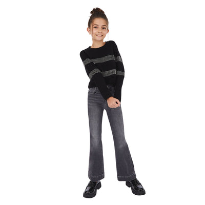 Maglia Bambina con motivo a righe con strass modella frontale