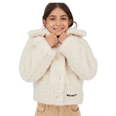 Giacca Bambina in teddy Bianco modella frontale