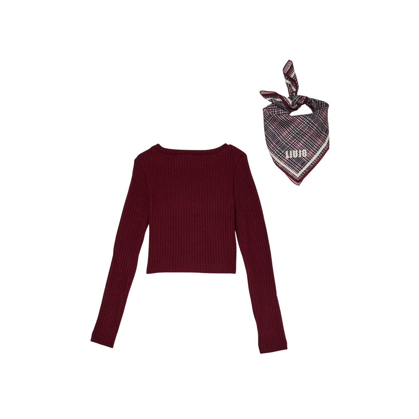 Maglia Bambina a coste bordeaux con foulard retro
