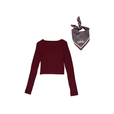 Maglia Bambina a coste bordeaux con foulard retro