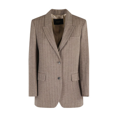 Blazer Donna in misto lana spigato, con patte laterali
