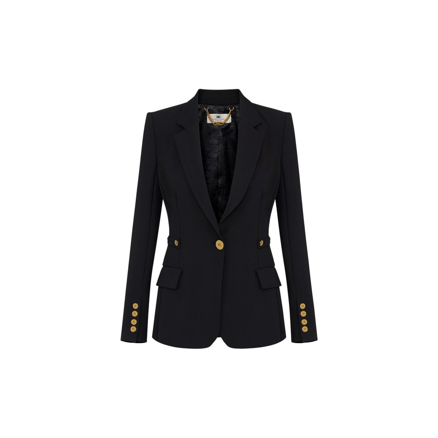 Acquista subito la Giacca Donna,  con spalline imbottite, patte applicate e dettagli gioiello, firmata Elisabetta Franchi su Old England: vieni a scoprire tutta la collezione sul nostro sito