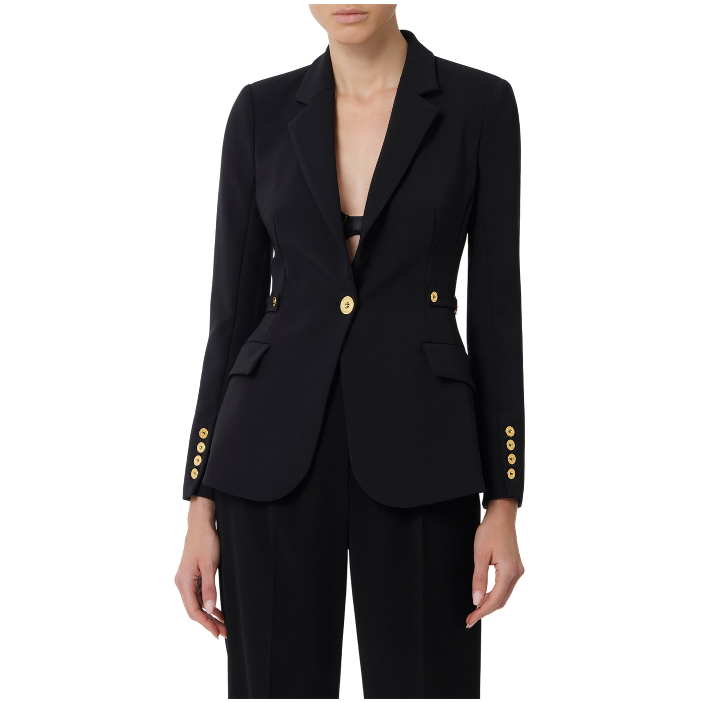 Acquista subito la Giacca Donna,  con spalline imbottite, patte applicate e dettagli gioiello, firmata Elisabetta Franchi su Old England: vieni a scoprire tutta la collezione sul nostro sito