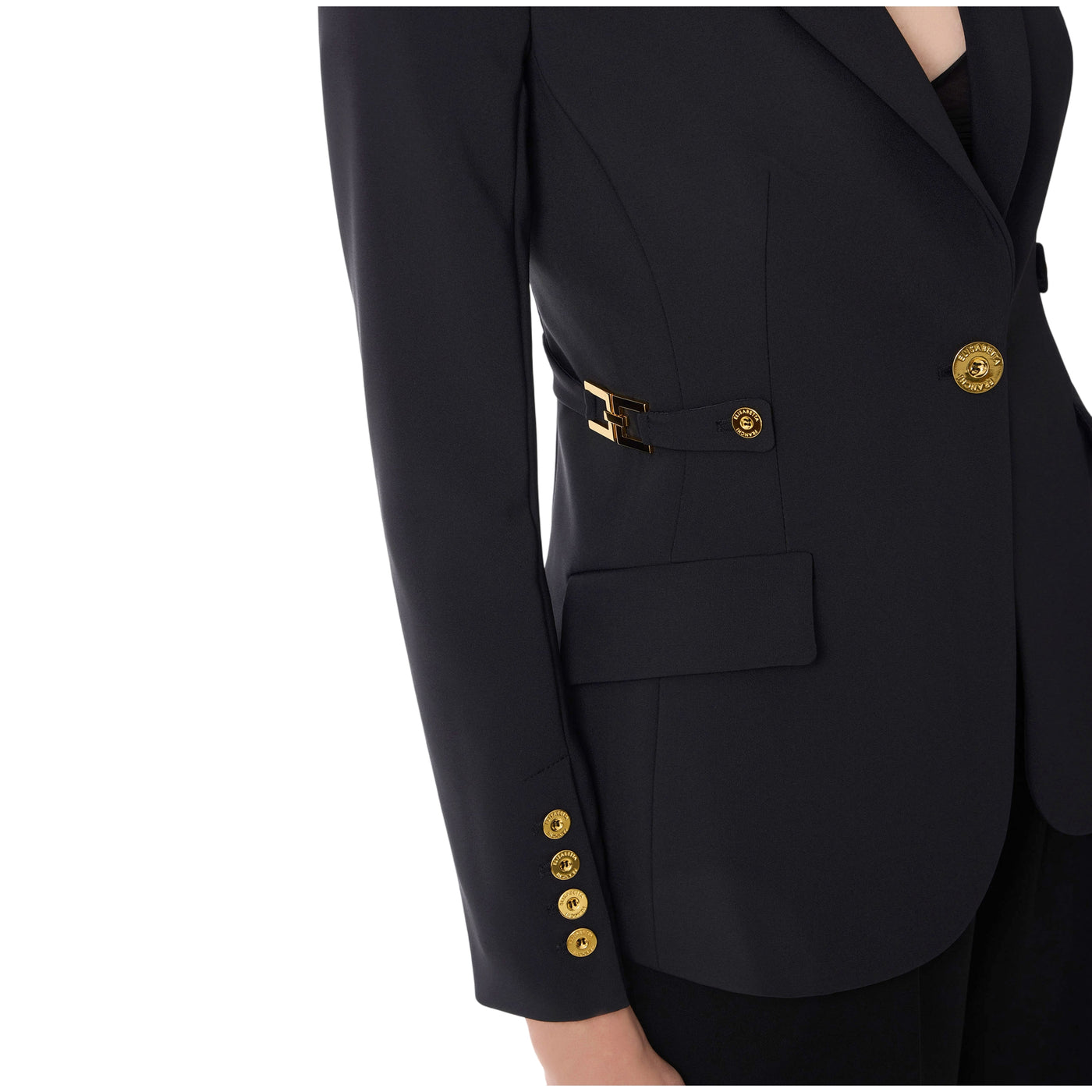 Acquista subito la Giacca Donna,  con spalline imbottite, patte applicate e dettagli gioiello, firmata Elisabetta Franchi su Old England: vieni a scoprire tutta la collezione sul nostro sito