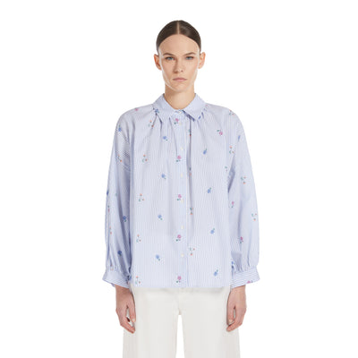 Camicia Donna a righe con fiori all over modella frontale