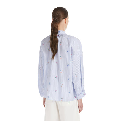 Camicia Donna a righe con fiori all over modella retro